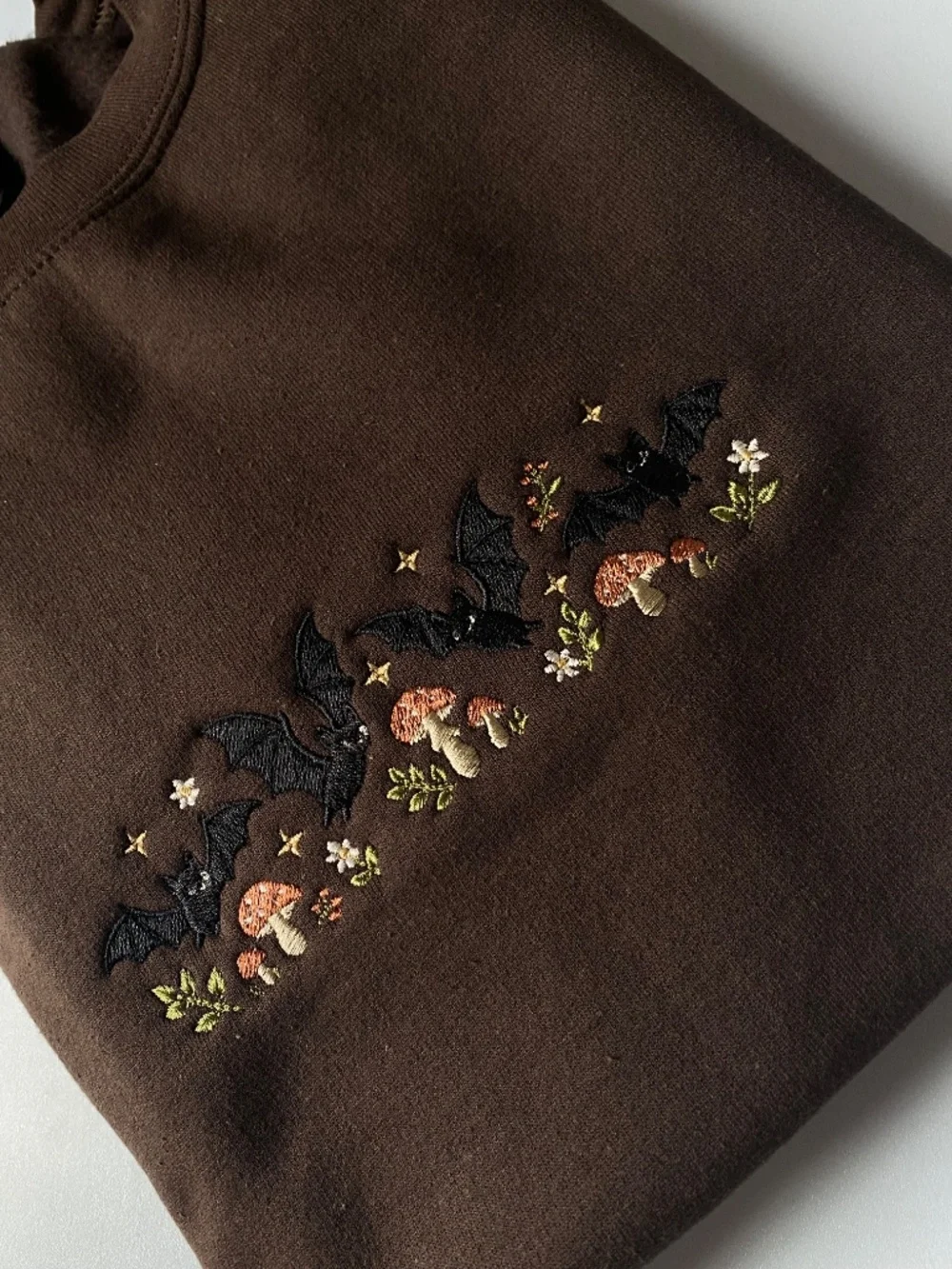 Embroidered Bat, Flower, and Mushroom Gildan Sweatshirt - Picture 5 of 7
